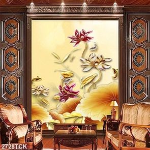 Tranh hồ hoa sen hồng và đàn cá chép dáp vàng xinh đẹp psd Tranh hồ hoa sen hồng và đàn cá chép dáp vàng xinh đẹp psd