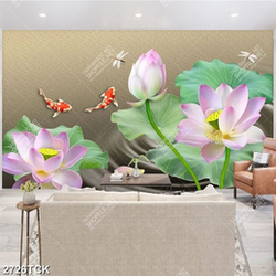 Tranh decor hoa sen và đàn cá chép giả ngọc trong đầm Tranh decor hoa sen và đàn cá chép giả ngọc trong đầm