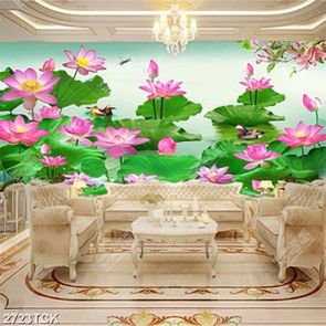 Tranh những bông hoa sen hồng bên những chú vịt trời Tranh những bông hoa sen hồng bên những chú vịt trời