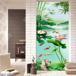 Tranh những bông sen hồng bên đàn cá chép xinh đẹp in 5d Tranh những bông sen hồng bên đàn cá chép xinh đẹp in 5d