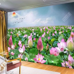 Tranh những chiếc lá xanh xen kẻ bông hoa sen hồng psd Tranh những chiếc lá xanh xen kẻ bông hoa sen hồng psd