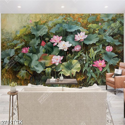 Tranh sơn dầu đầm hoa sen chen chúc nhau khoe sắc in 3d Tranh sơn dầu đầm hoa sen chen chúc nhau khoe sắc in 3d