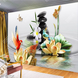 Tranh psd những bông hoa sen giả ngọc bên viên đá cuội Tranh psd những bông hoa sen giả ngọc bên viên đá cuội