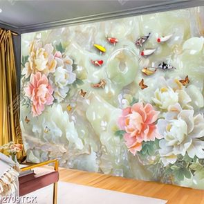 Tranh những bông hoa mẫu đơn trong hồ cá chép vàng psd Tranh những bông hoa mẫu đơn trong hồ cá chép vàng psd