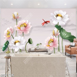 Tranh hoa sen cá chép giả ngọc bên thiên nga trang trí tường Tranh hoa sen cá chép giả ngọc bên thiên nga trang trí tường