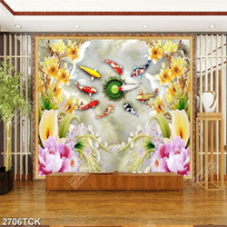 Tranh cá chép bên những bông hoa mẫu đơn giả ngọc in 5d Tranh cá chép bên những bông hoa mẫu đơn giả ngọc in 5d