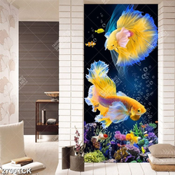 Tranh hai chú cá sim betta mang sắc vàng xinh đẹp in 3d Tranh hai chú cá sim betta mang sắc vàng xinh đẹp in 3d