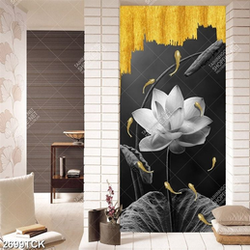 Tranh in uv đàn cá chép vàng bơi dưới hồ sen hoa trắng Tranh in uv đàn cá chép vàng bơi dưới hồ sen hoa trắng