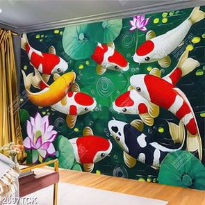 Tranh sơn dầu psd hoa sen và đàn cá chép trong hồ về đêm Tranh sơn dầu psd hoa sen và đàn cá chép trong hồ về đêm