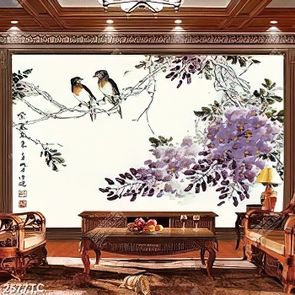 Tranh hoa tử đằng và đôi uyên ương