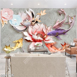 Tranh những bông hoa sen hồng giả ngọc và đàn cá chép Tranh những bông hoa sen hồng giả ngọc và đàn cá chép