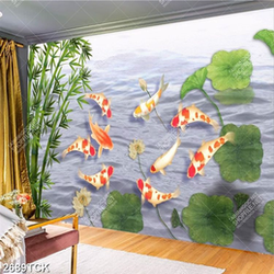 Tranh in tường đầm hoa sen hồng bên đàn cá chép xinh đẹp Tranh in tường đầm hoa sen hồng bên đàn cá chép xinh đẹp