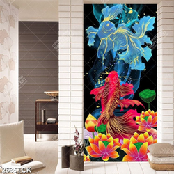 Tranh những bông hoa khoe sắc đỏ bên chú cá sim betta Tranh những bông hoa khoe sắc đỏ bên chú cá sim betta