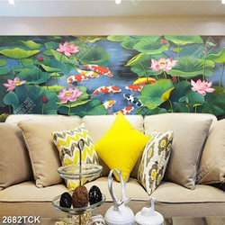 Tranh decor những bông hoa sen trắng bên chú cá sim betta Tranh decor những bông hoa sen trắng bên chú cá sim betta