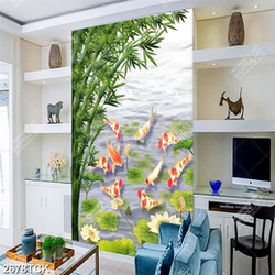 Tranh hồ hoa sen trắng bên đàn cá chép vàng tung tăng Tranh hồ hoa sen trắng bên đàn cá chép vàng tung tăng