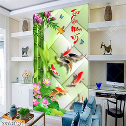 Tranh in tường đầm hoa sen hồng và đàn cá chép vàng Tranh in tường đầm hoa sen hồng và đàn cá chép vàng