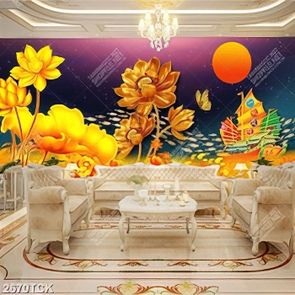 Tranh con tàu lớn trền hồ hoa sen dáp vàng xinh đẹp in 5d Tranh con tàu lớn trền hồ hoa sen dáp vàng xinh đẹp in 5d