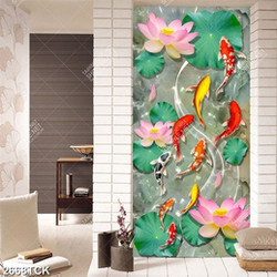 Tranh hồ hoa sen hồng bên đàn cá chép vàng xinh đẹp psd Tranh hồ hoa sen hồng bên đàn cá chép vàng xinh đẹp psd