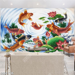 Tranh bông hoa sen khoe sắc xinh đẹp bên hồ cá chép Tranh bông hoa sen khoe sắc xinh đẹp bên hồ cá chép