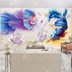 Tranh in tường hai chú cá sim betta màu xanh xinh đẹp Tranh in tường hai chú cá sim betta màu xanh xinh đẹp