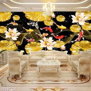 Tranh nghệ thuật đàn cá chép bên những bông hoa sen hồng Tranh nghệ thuật đàn cá chép bên những bông hoa sen hồng