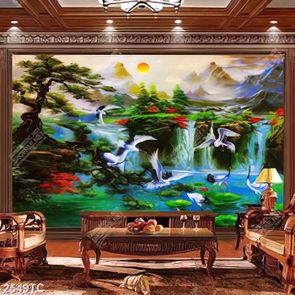 Tranh sơn dầu chim Hạc và thác nước