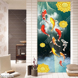 Tranh psd đàn cá chép bơi trong làn nước bên hoa sen Tranh psd đàn cá chép bơi trong làn nước bên hoa sen