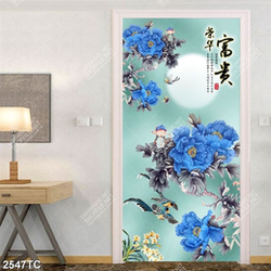 Tranh thư pháp hoa mẫu đơn xanh