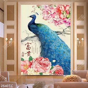 Tranh chim công và hoa mẫu đơn