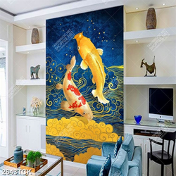 Tranh nghệ thuật hai chú cá chép xinh đẹp trong làn nước Tranh nghệ thuật hai chú cá chép xinh đẹp trong làn nước