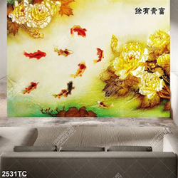 Tranh tài lộc hoa mẫu đơn và cá chép