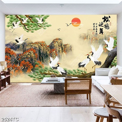 Tranh cây tùng và đàn hạc trên núi