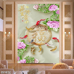 Tranh cá chép và hoa mẫu đơn giả ngọc