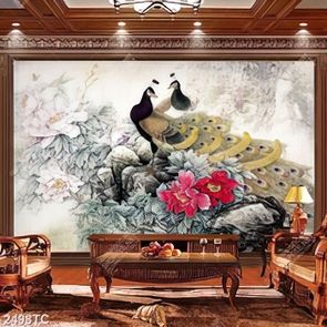 Tranh đôi công và hoa mẫu đơn