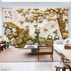 Tranh giả ngọc đôi chim uyên ương và hoa mẫu đơn