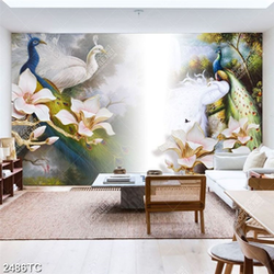 Tranh sơn dầu chim công và hoa mộc lan