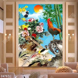 Tranh cây tre và gà trống