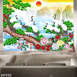 Tranh sơn dầu chim Hạc và cây Tùng in tranh thuê đẹp