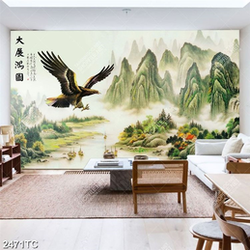 Tranh chim đại bàng và phong cảnh