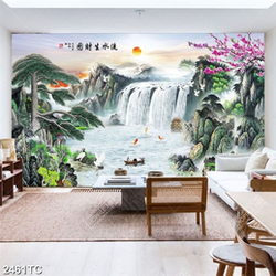 Tranh sơn dầu thác và hoa đào