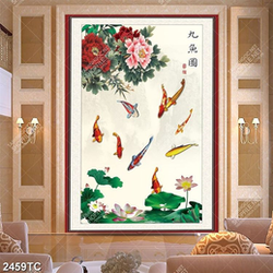 Tranh cá chép và hoa mẫu đơn