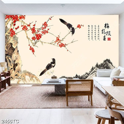 Tranh hoa đào và chim sẻ