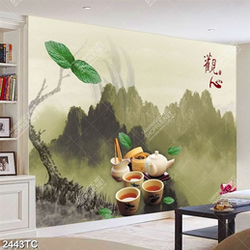 Tranh ấm trà nền thư pháp
