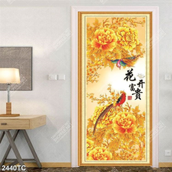 Tranh hoa mẫu đơn vàng và đôi chim trên cây