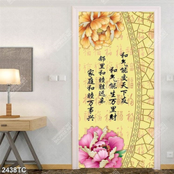 Tranh hoa mẫu đơn và chữ thư pháp khổ dọc