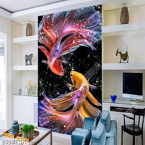 Tranh đàn cá chép bơi tung tăng dưới dòng nước psd Tranh đàn cá chép bơi tung tăng dưới dòng nước psd