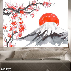 Tranh núi Phú Sĩ Nhật Bản và hoa đào