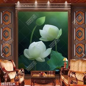 Tranh hoa sen cá chép bên chú chuồn chuồn trang trí tường