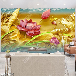 Tranh đàn cá chép bên hồ hoa sen vàng và bướm xinh Tranh đàn cá chép bên hồ hoa sen vàng và bướm xinh