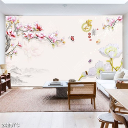 Tranh hoa mộc lan và hoa Sen